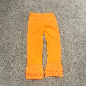 EUC Girls Solid Color Orange Boutique Ruffle Leggings Pants Size 5